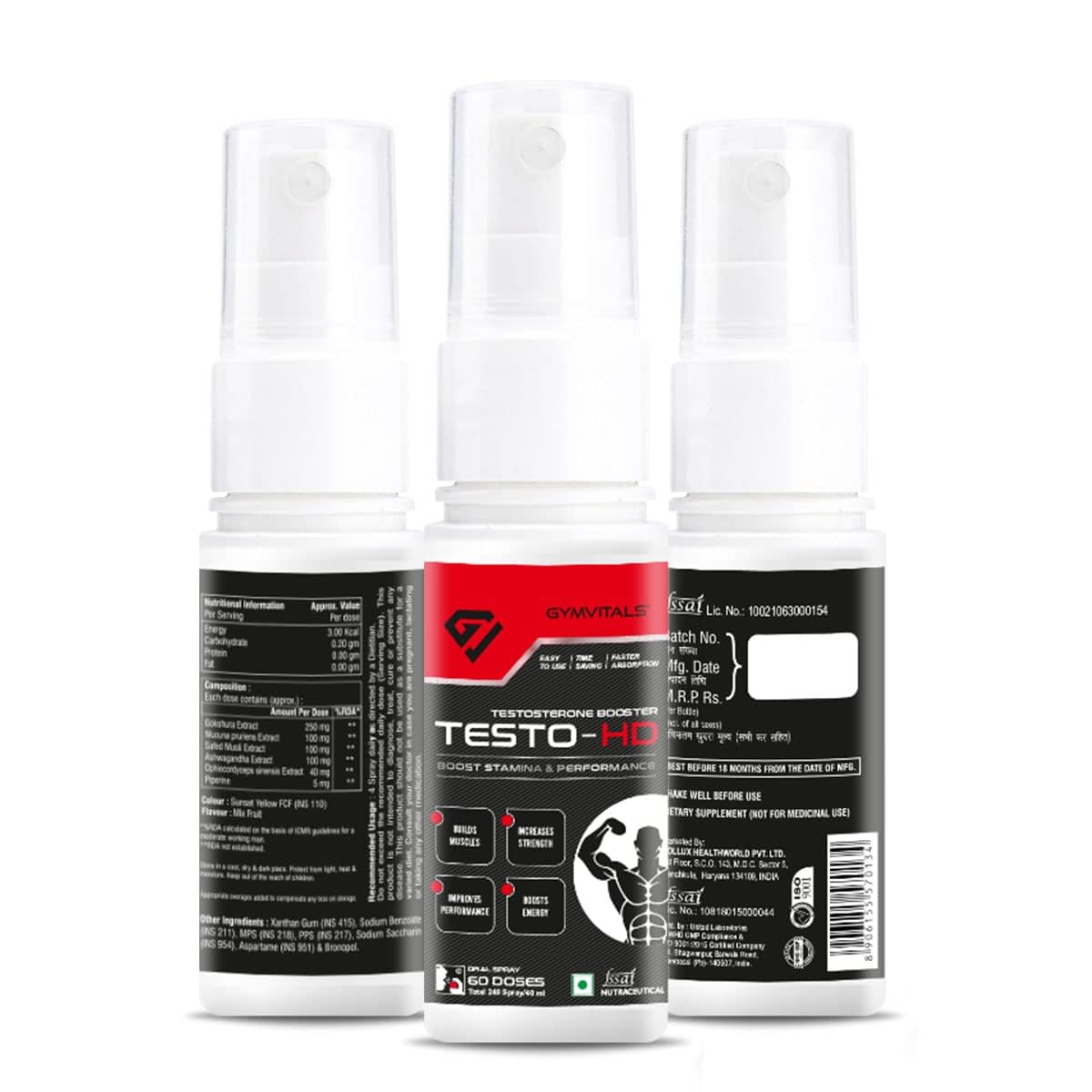 Gymvitals Multivitamin Oral Spray, Orange Flavour with Testosterone Booster, Mixed Fruit Flavour, Oral Spray, Pack of 2
