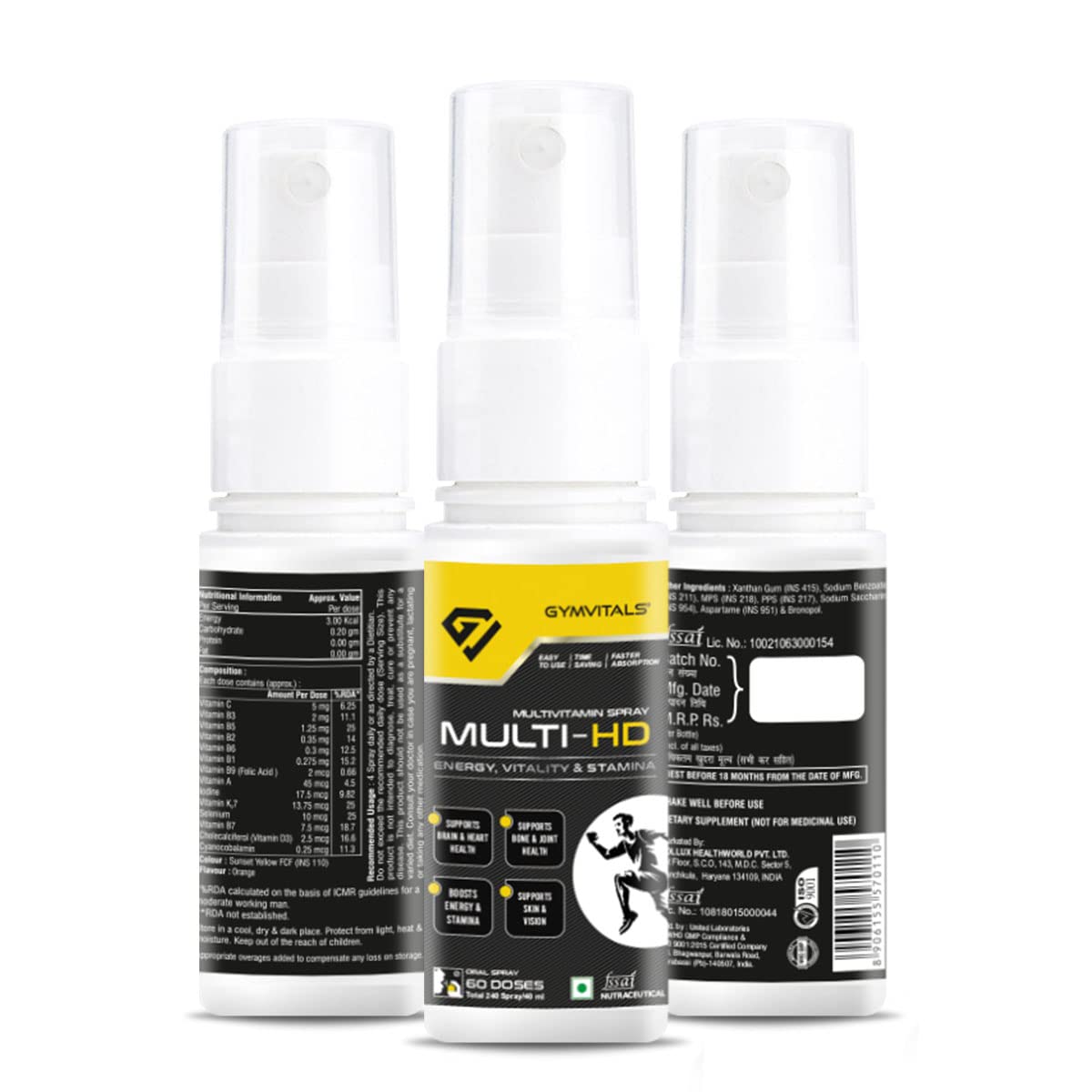 GYMVITALS Melatonin Oral Liquid Spray Mint Flavour With Multivitamin Oral Spray, Orange Flavour-Pack Of 2