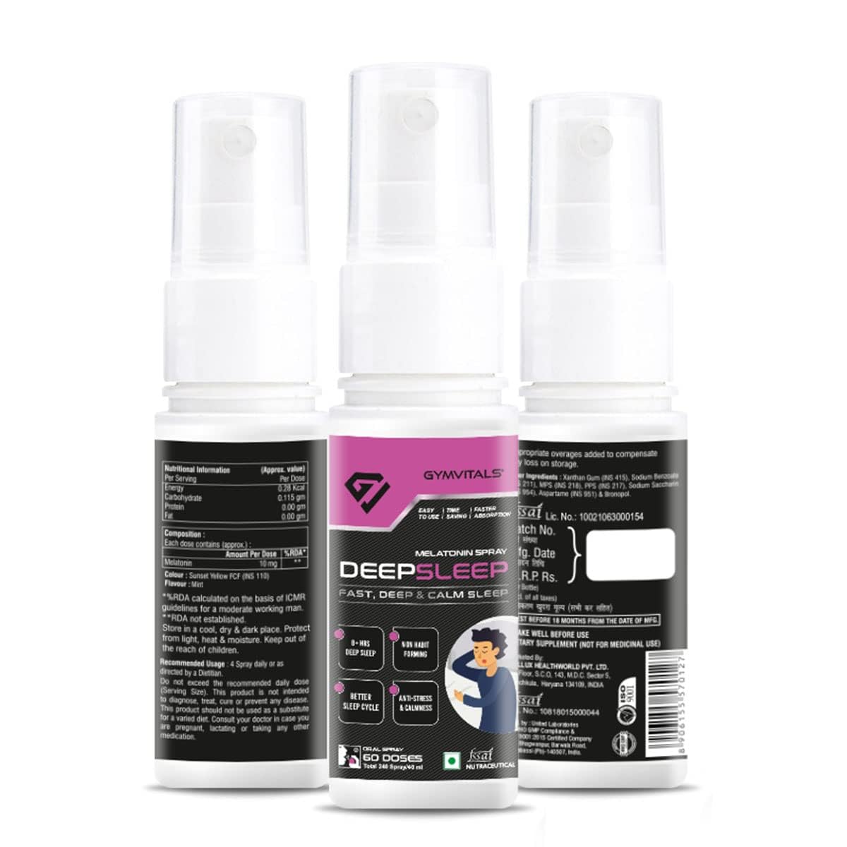 Gymvitals Melatonin Deep Sleep Oral Spray, For Restful Sleep, 60 Doses, Pack of 2