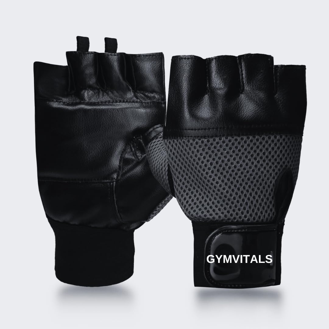 GYMVITALS Classic Weight Lifting Gym and Fitness Gloves for Men and Women,Weight Lifting Gloves, Heavy Duty, Large, Black