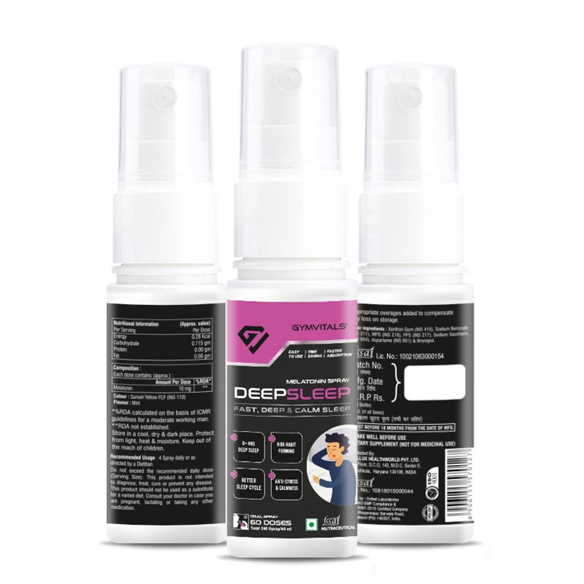 GYMVITALS Melatonin Oral Liquid Spray Mint Flavour With Multivitamin Oral Spray, Orange Flavour-Pack Of 2
