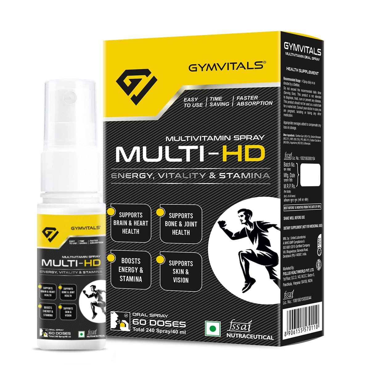 GYMVITALS Melatonin Oral Liquid Spray Mint Flavour With Multivitamin Oral Spray, Orange Flavour-Pack Of 2