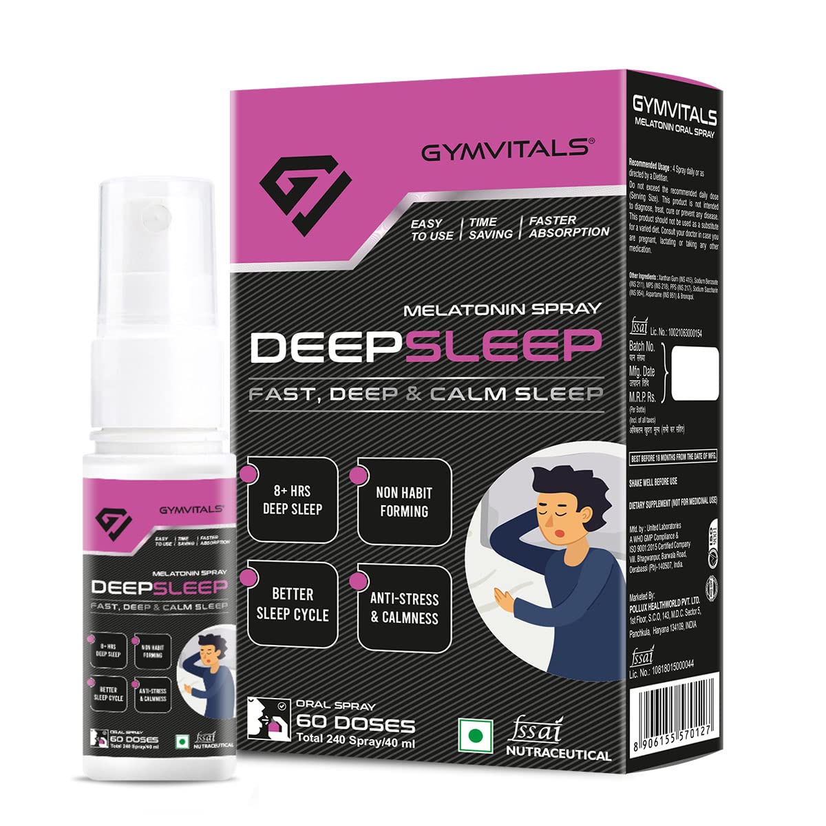 GYMVITALS Melatonin Oral Liquid Spray Mint Flavour With Multivitamin Oral Spray, Orange Flavour-Pack Of 2