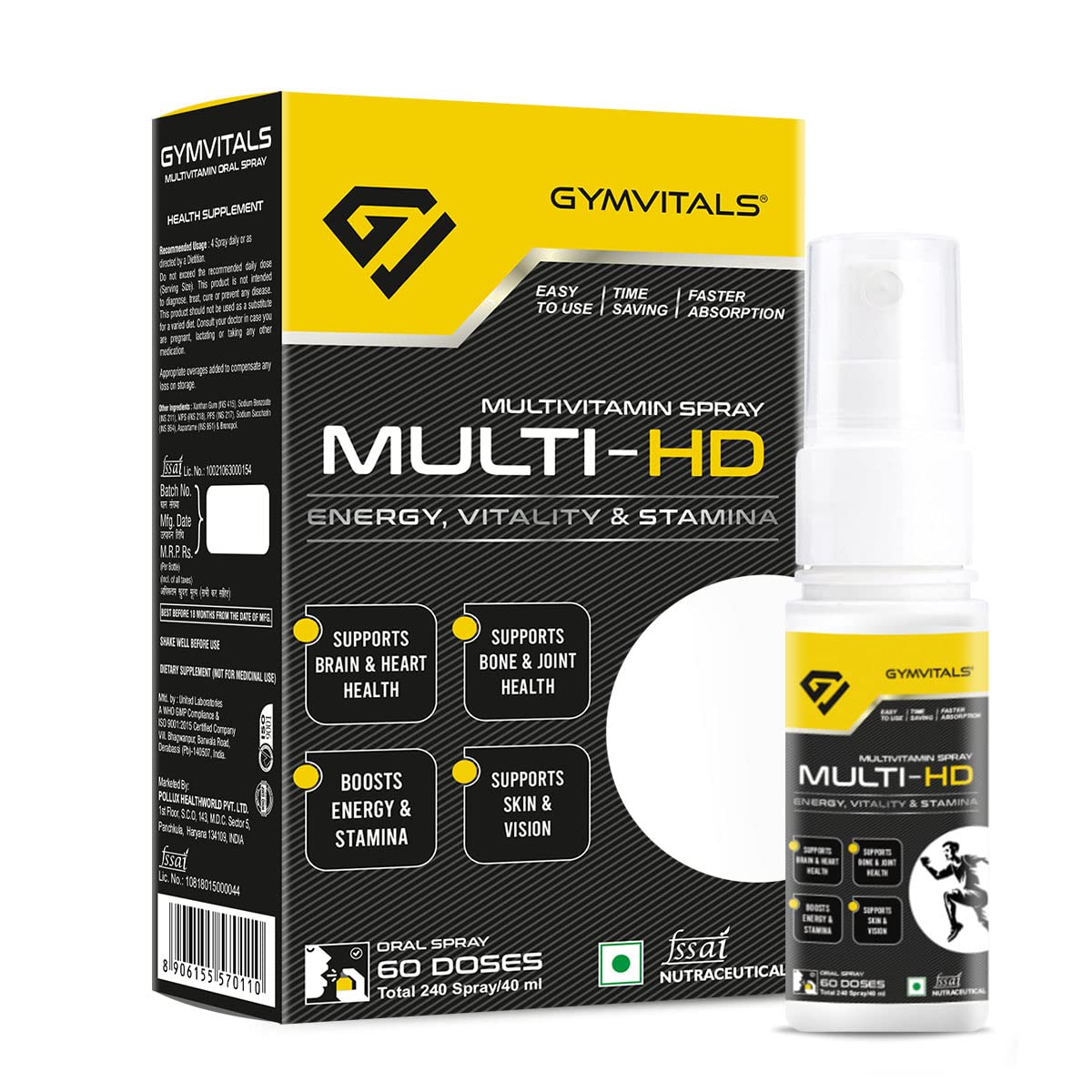 Gymvitals Multivitamin Oral Spray, Orange Flavour-Pack of 2