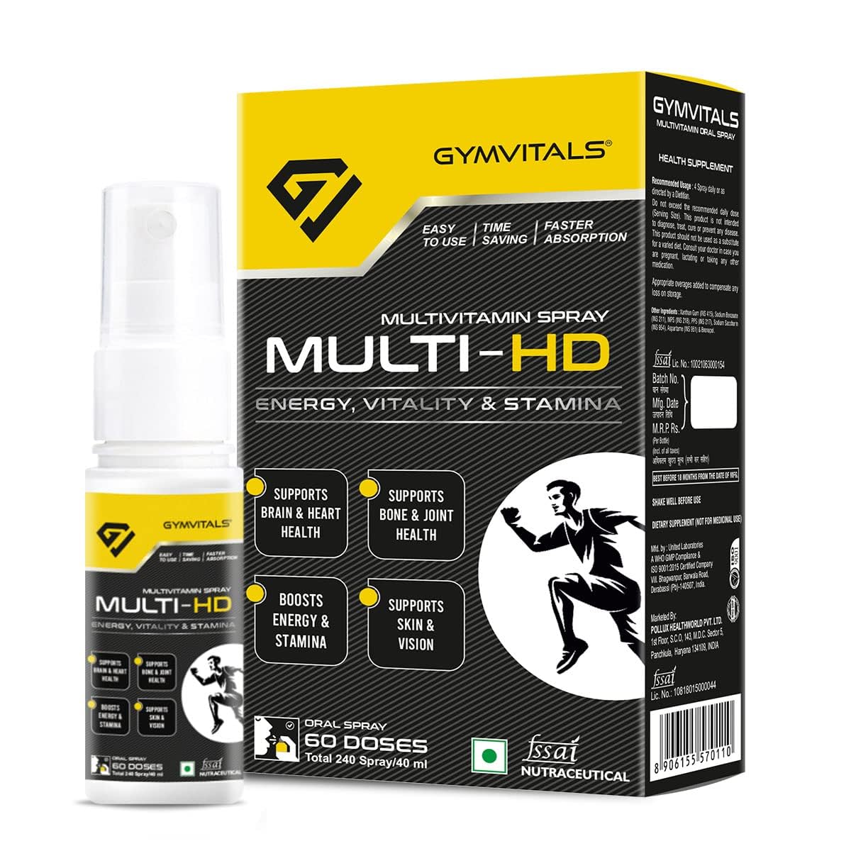 Gymvitals Multivitamin Oral Spray, Orange Flavour with Testosterone Booster, Mixed Fruit Flavour, Oral Spray, Pack of 2