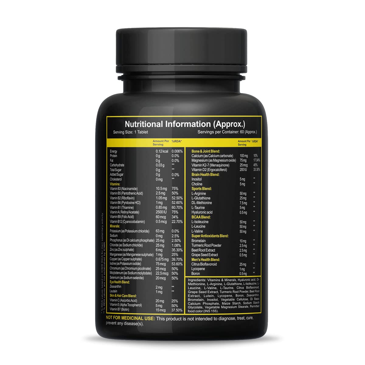 Gymvitals Sports Multi-HD, A Powerful One Daily Multivitamin with 9 Super Blends & 45 Natural Ingredients to Boost Your Stamina & Performance in Gym & Sports, 60 Multivitamin Tablets