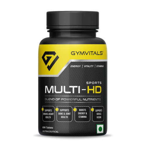 Gymvitals Sports Multi-HD, A Powerful One Daily Multivitamin with 9 Super Blends & 45 Natural Ingredients to Boost Your Stamina & Performance in Gym & Sports, 60 Multivitamin Tablets