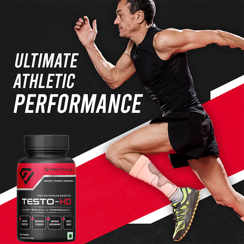 Gymvitals Testo-HD, A Powerful & Very Potent Natural Testosterone Booster for High Performance, Stamina, Strength, Endurance & Muscle Growth, Enriched with 18 Rich Natural Ingredients, 60 Tablets