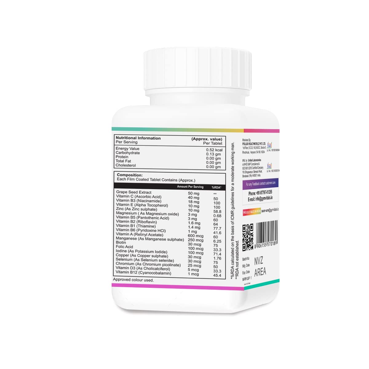 Gymvitals Daily Multivitamin for Men and Women, 60 Multivitamin Tablets, with Zinc, Vitamin C, Vitamin D3, Multiminerals to Enhances Energy, Strength, Stamina & Immunity