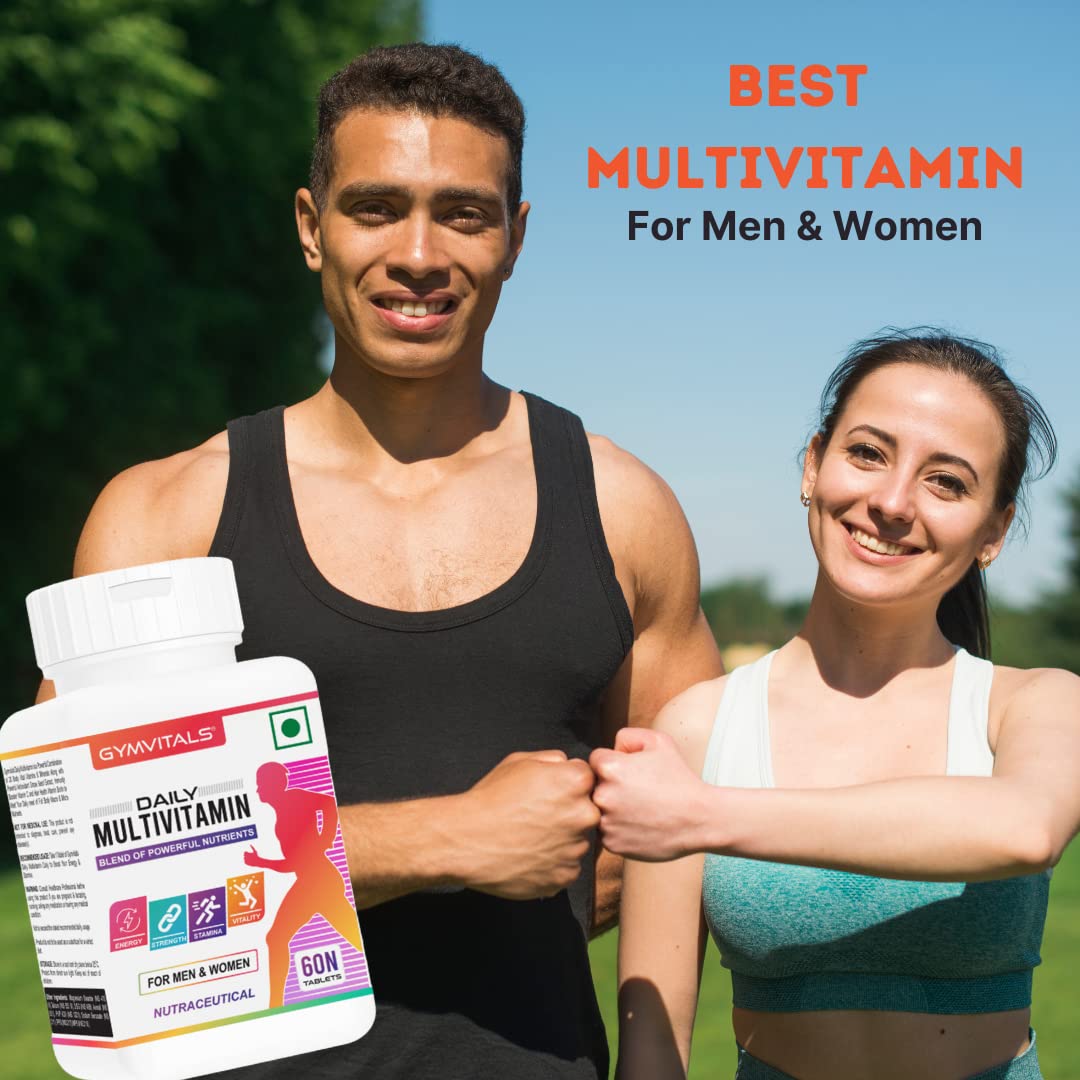 Gymvitals Daily Multivitamin for Men and Women, 60 Multivitamin Tablets, with Zinc, Vitamin C, Vitamin D3, Multiminerals to Enhances Energy, Strength, Stamina & Immunity