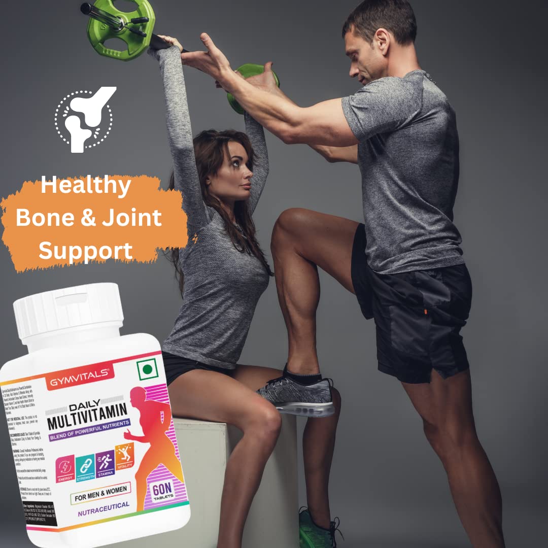 Gymvitals Daily Multivitamin for Men and Women, 60 Multivitamin Tablets, with Zinc, Vitamin C, Vitamin D3, Multiminerals to Enhances Energy, Strength, Stamina & Immunity