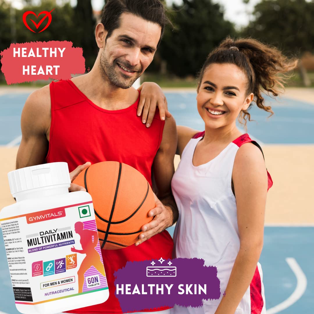 Gymvitals Daily Multivitamin for Men and Women, 60 Multivitamin Tablets, with Zinc, Vitamin C, Vitamin D3, Multiminerals to Enhances Energy, Strength, Stamina & Immunity