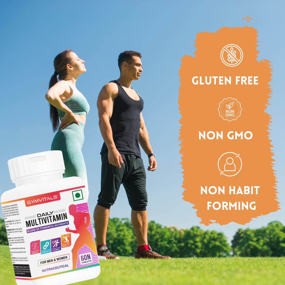Gymvitals Daily Multivitamin for Men and Women, 60 Multivitamin Tablets, with Zinc, Vitamin C, Vitamin D3, Multiminerals to Enhances Energy, Strength, Stamina & Immunity