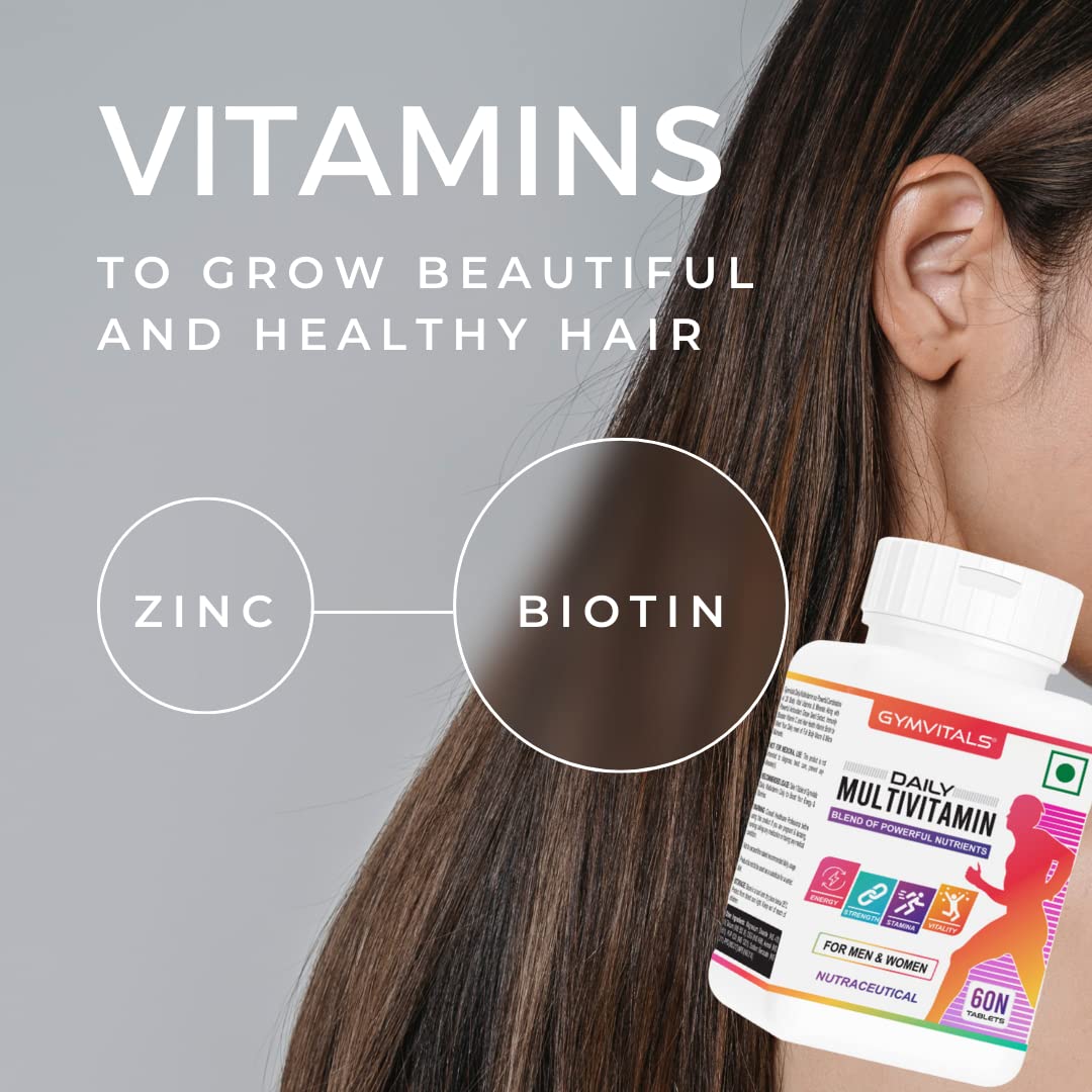 Gymvitals Daily Multivitamin for Men and Women, 60 Multivitamin Tablets, with Zinc, Vitamin C, Vitamin D3, Multiminerals to Enhances Energy, Strength, Stamina & Immunity