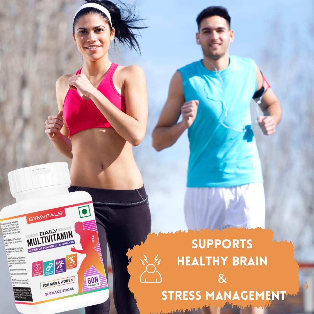 Gymvitals Daily Multivitamin for Men and Women, 60 Multivitamin Tablets, with Zinc, Vitamin C, Vitamin D3, Multiminerals to Enhances Energy, Strength, Stamina & Immunity