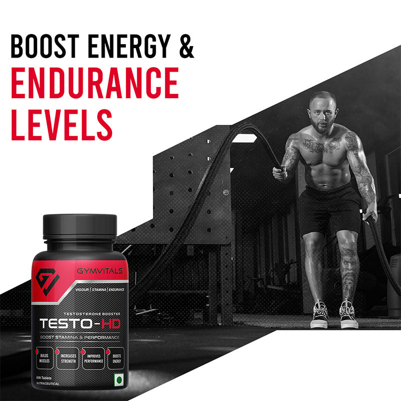 Gymvitals Testo-HD, A Powerful & Very Potent Natural Testosterone Booster for High Performance, Stamina, Strength, Endurance & Muscle Growth, Enriched with 18 Rich Natural Ingredients, 60 Tablets
