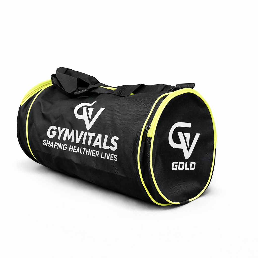 Gymvitals Gym GOLD Duffel Bag with neon accents