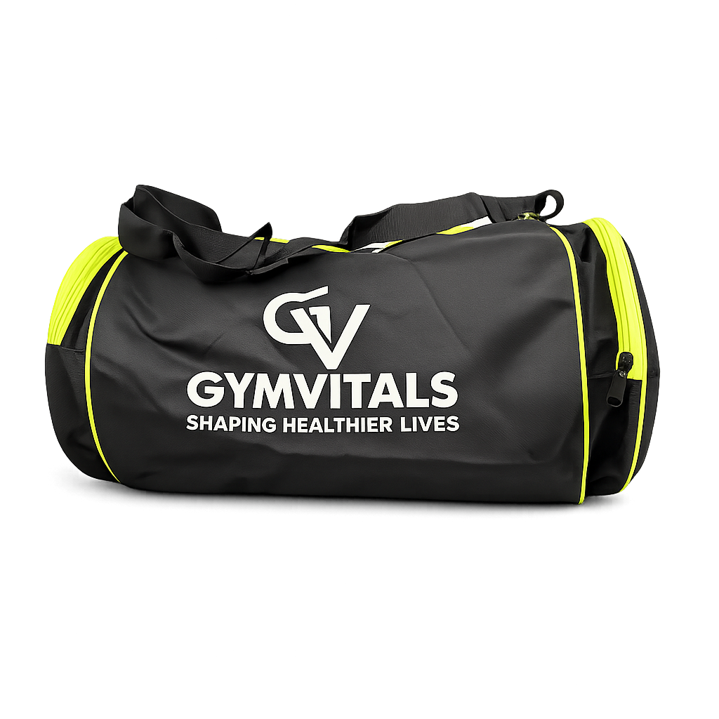 Gymvitals Gym GOLD Duffel Bag with neon accents