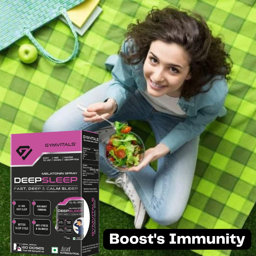 Gymvitals Deep Sleep Melatonin Oral Spray, for Fast, Deep & Calm Sleep, For Men & Women, Easy to Use, Time Saving, Faster Absorption, Mint Flavour, 240 Spray / 40 ml, 60 Doses