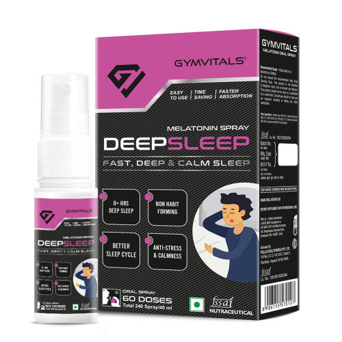 Gymvitals Deep Sleep Melatonin Oral Spray, for Fast, Deep & Calm Sleep, For Men & Women, Easy to Use, Time Saving, Faster Absorption, Mint Flavour, 240 Spray / 40 ml, 60 Doses