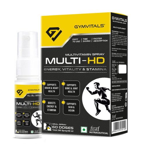 Gymvitals Multivitamin Multi-HD Daily Oral Spray to Boost Strength, Energy, Immunity & Stamina, Easy to Use, Time Saving, Faster Absorption, Orange Flavour- 240 Spray / 40 ml, 60 Doses