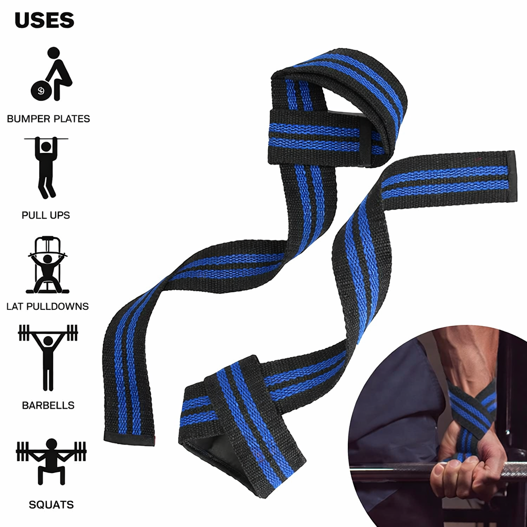 Gymvitals Weight Lifting Wrist Straps, 1 Pair, blue stripes
