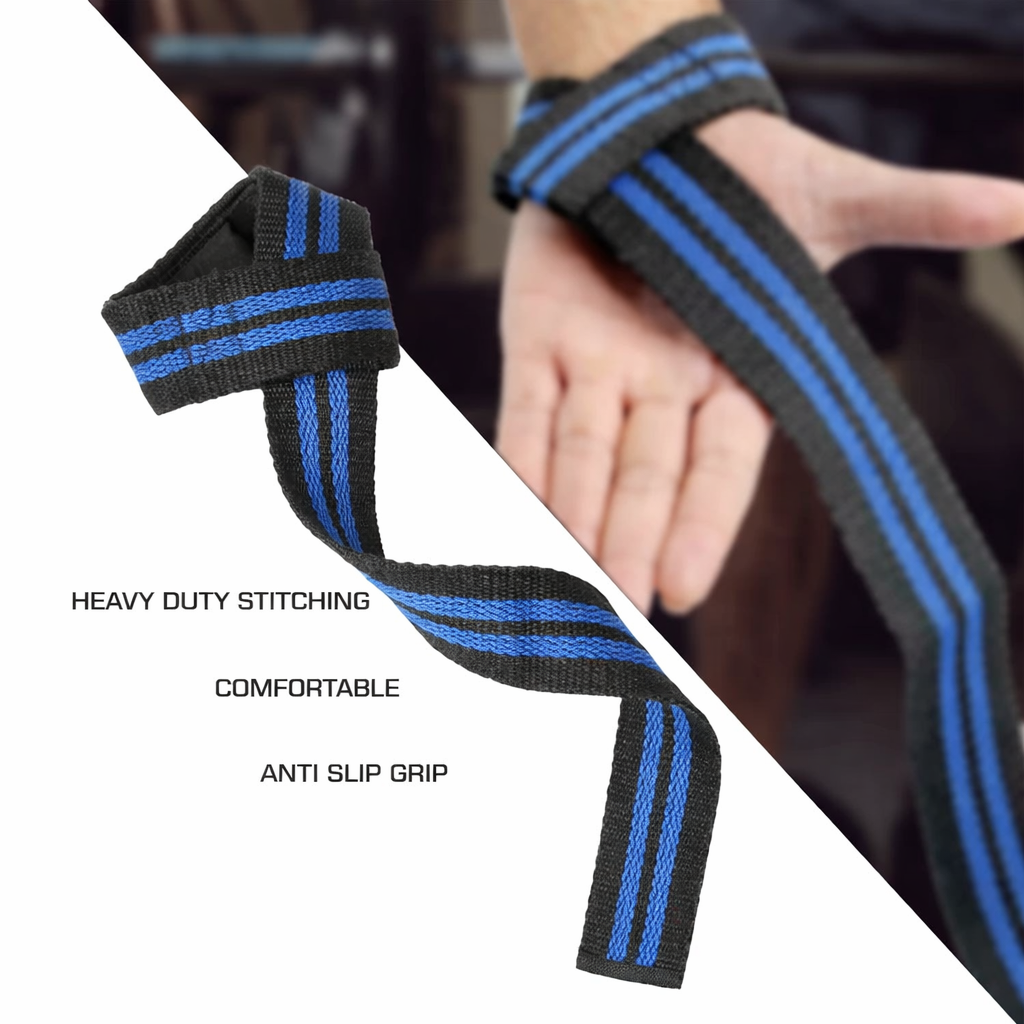 Gymvitals Weight Lifting Wrist Straps, 1 Pair, blue stripes