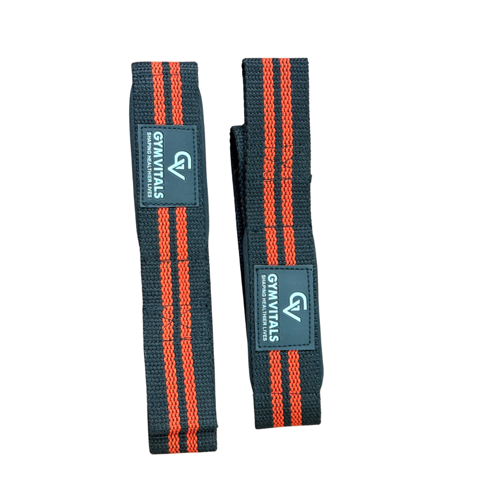 Gymvitals Weight Lifting Wrist Straps, 1 Pair, Red stripes