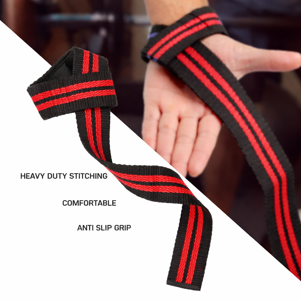 Gymvitals Weight Lifting Wrist Straps, 1 Pair, Red stripes