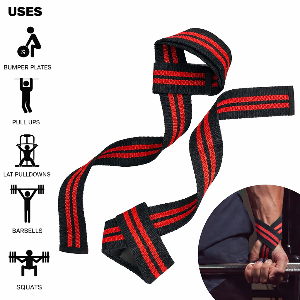 Gymvitals Weight Lifting Wrist Straps, 1 Pair, Red stripes