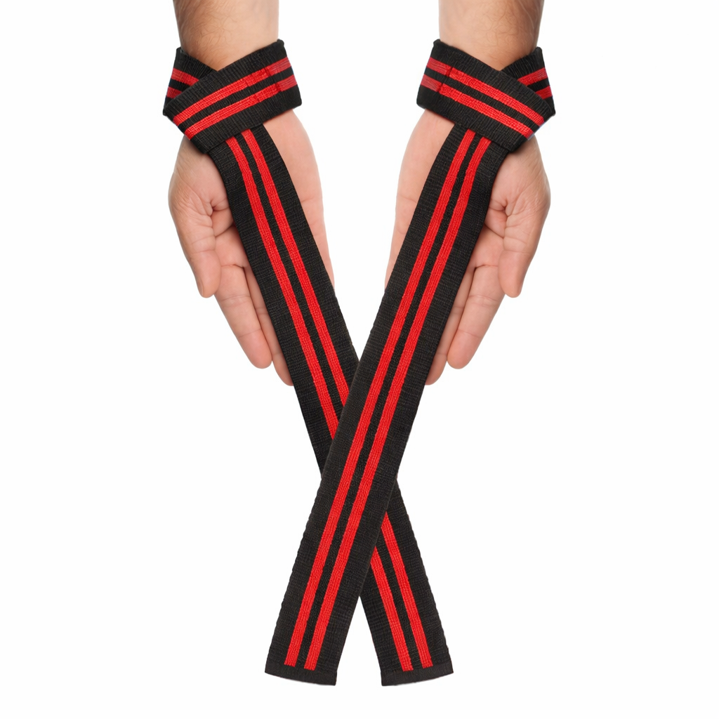 Gymvitals Weight Lifting Wrist Straps, 1 Pair, Red stripes